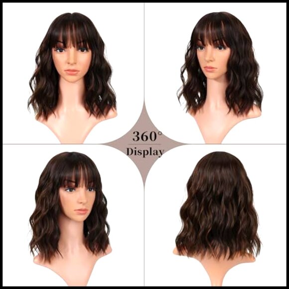 Synthetic Bob Wig Wavy Curly Shoulder Length Cosplay Party Wear Adjustable